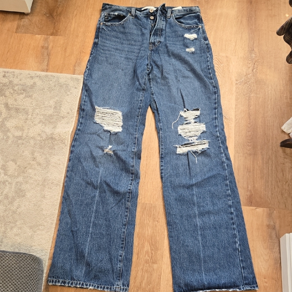 KanCan Distressed Wide-Leg Jeans — Dark Blue